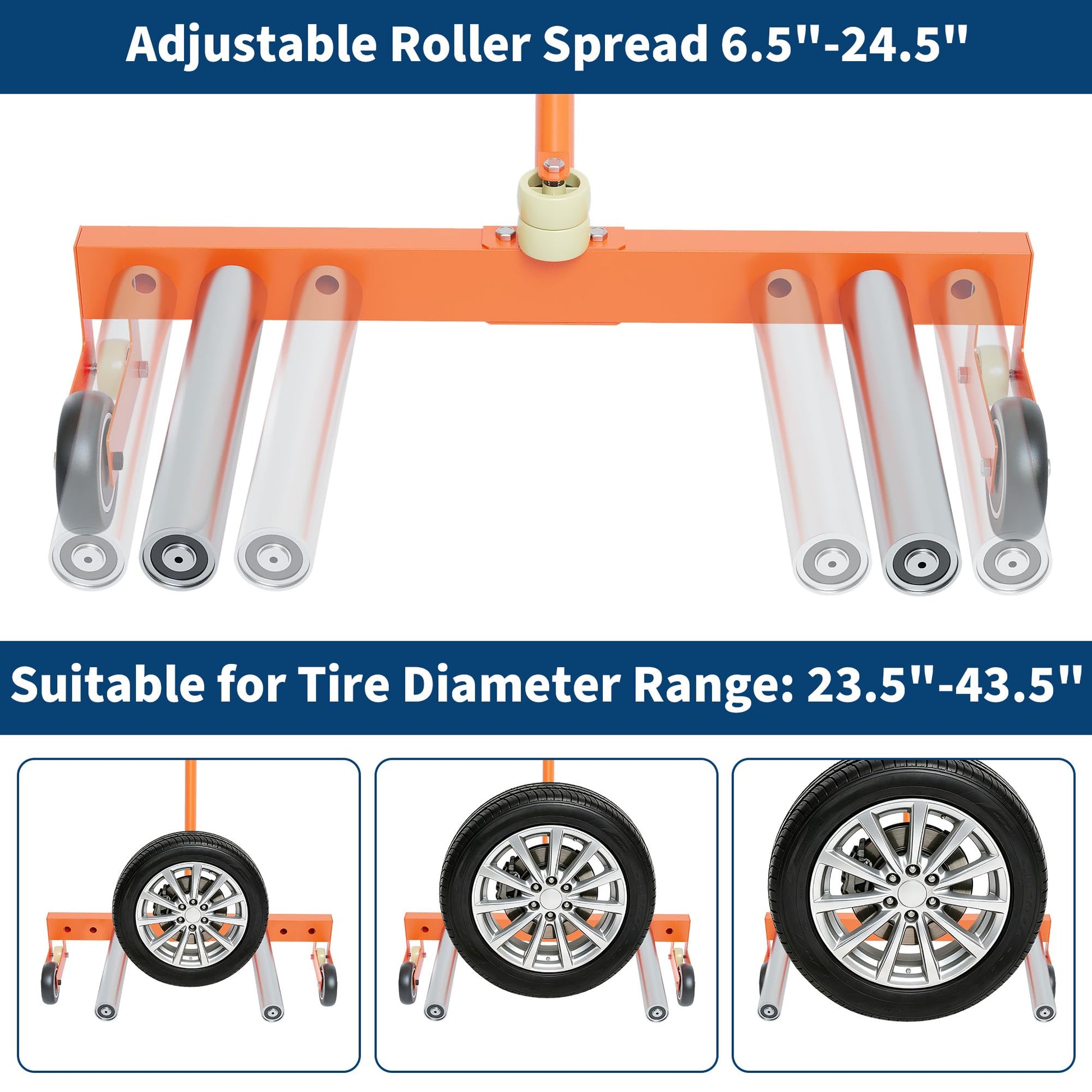 Garvee Adjustable Tire Dolly, Heavy-Duty, 350 lbs Capacity with 360° Rotatable Wheels, Steel Construction and Rust-Resistant Coating for Garage, Workshop, and Auto Repair, Orange