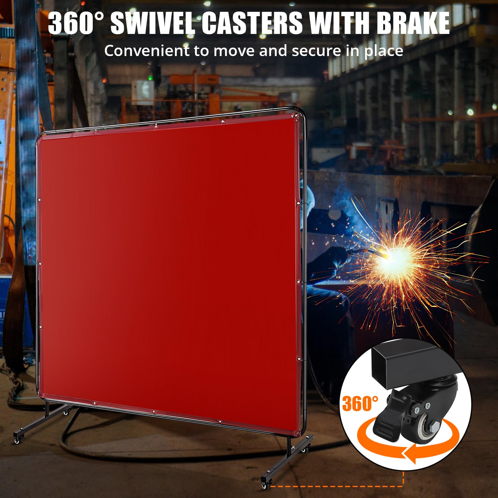 Garvee 8 X 6 FT Vinyl Welding Screen with Frame, Flame-Resistant PVC Welding Curtain with Lockable Swivel Wheels, Transparent Welding Screen Panel for Welding Safety, Red