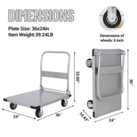 Garvee Platform Truck Cart 2000 LBS Load Capacity, Foldable Steel Hand Push Dolly with 6" TPR Brake Wheels, Heavy Duty Flatbed Hand Cart 36" x 24" for Loading and Moving, Home Office Warehouse