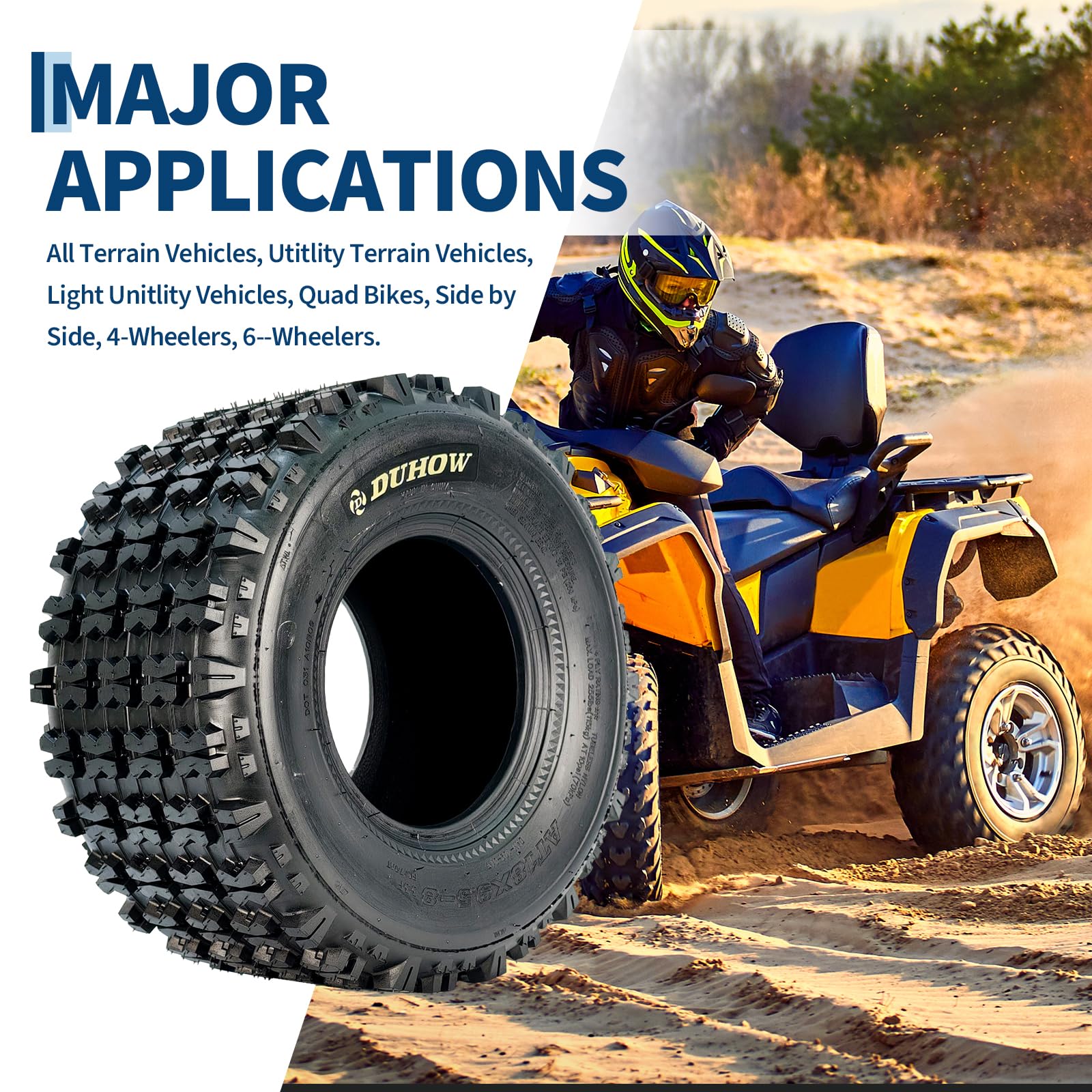 Garvee 18x9.5-8 Sport-Racing ATV Tires, 4 PR Tubeless Off-Road Tires, Knobby Tread, Durable Heavy-Duty, Mud Trail, Black, Set of 2