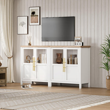 Garvee Sideboard Buffet Cabinet with 2 Glass Doors, 29" Large Buffet Cabinet with Storage, Modern Farmhouse Storage Cabinet Table for Kitchen Dining Room, Living Room (Glass with 2 Door, White)