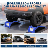 Garvee Heavy Duty 8 Inch Lift Sturdy Steel Car Ramps, 8000 lbs Capacity – Vehicle Service Ramps for Cars, Trucks, SUVs – Oil Change, Repair, Maintenance – 2 Pack – Blue