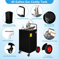 Garvee 40-Gallon Fuel Caddy - Portable Polyethylene Gasoline and Diesel Tank with Manual Rotary Pump, 360° Swivel Connector, 4 Wheels, and Side Hook for Cars and Boats, Black