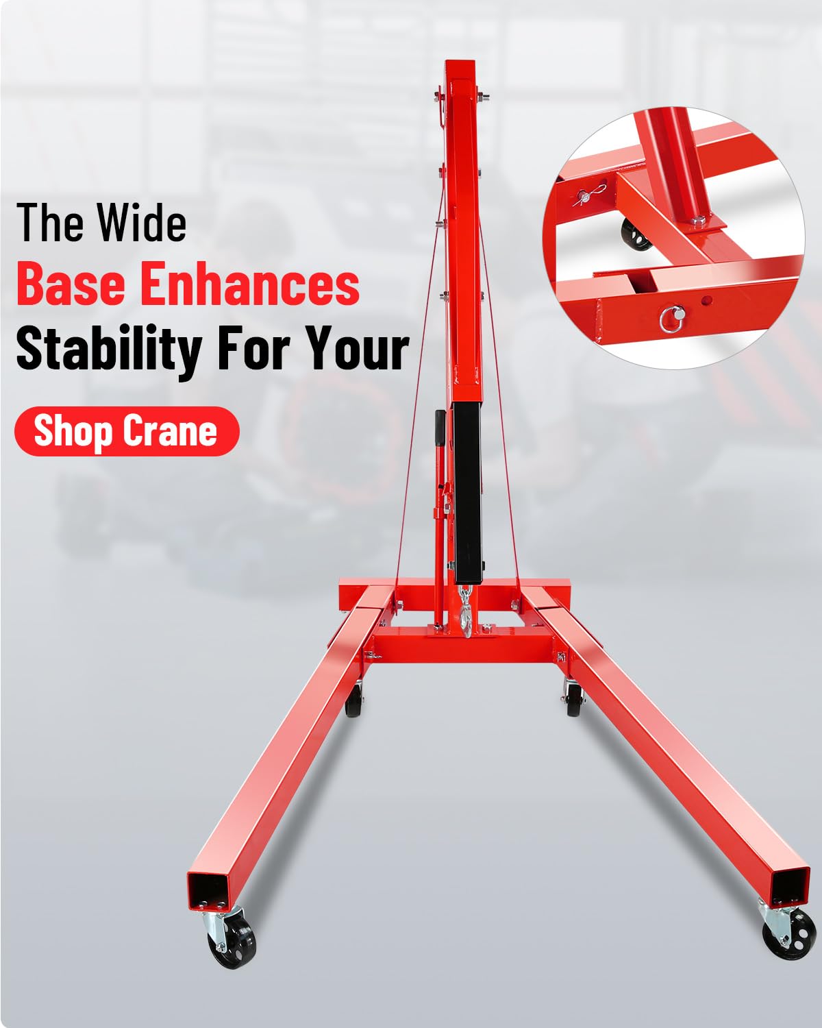 Garvee 2 Ton Engine Hoist Cherry Picker - 4400 Lbs Capacity, Foldable Design, Steel Frame, 6 Casters, Hydraulic Pump - Portable for Truck & Boat Engines, Red