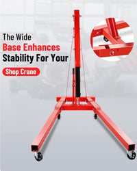 Garvee 2 Ton Engine Hoist Cherry Picker - 4400 Lbs Capacity, Foldable Design, Steel Frame, 6 Casters, Hydraulic Pump - Portable for Truck & Boat Engines, Red