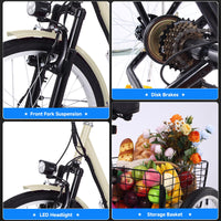 Garvee 26 Inch Adult 3 Wheel Electric Tricycle with Basket, Fat Tires,7 Speeds,350W Powerful Motor, 36V 10Ah Removable Battery - Beige