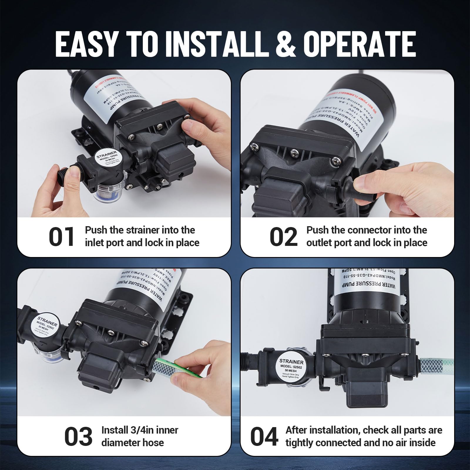 Garvee Water Pressure Booster Pump 110V AC 3.5GPM 55PSI On Demand Water Diaphragm Pump with 124Ft Head Lift, Self-Priming RV Fresh Water Pump with Pressure Switch for Home Marine Yacht Garden Hose