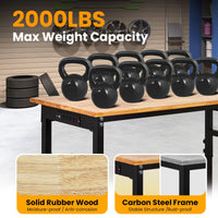 Garvee 70"x 21" Adjustable Workbench with Power Outlet, 29.5" - 39.4" Adjustable Height Garage Workbench with Rulers, Pegboard, Hooks, Wheels, 2000 Lbs Load Capacity for Workshop, Office, Garage, Home