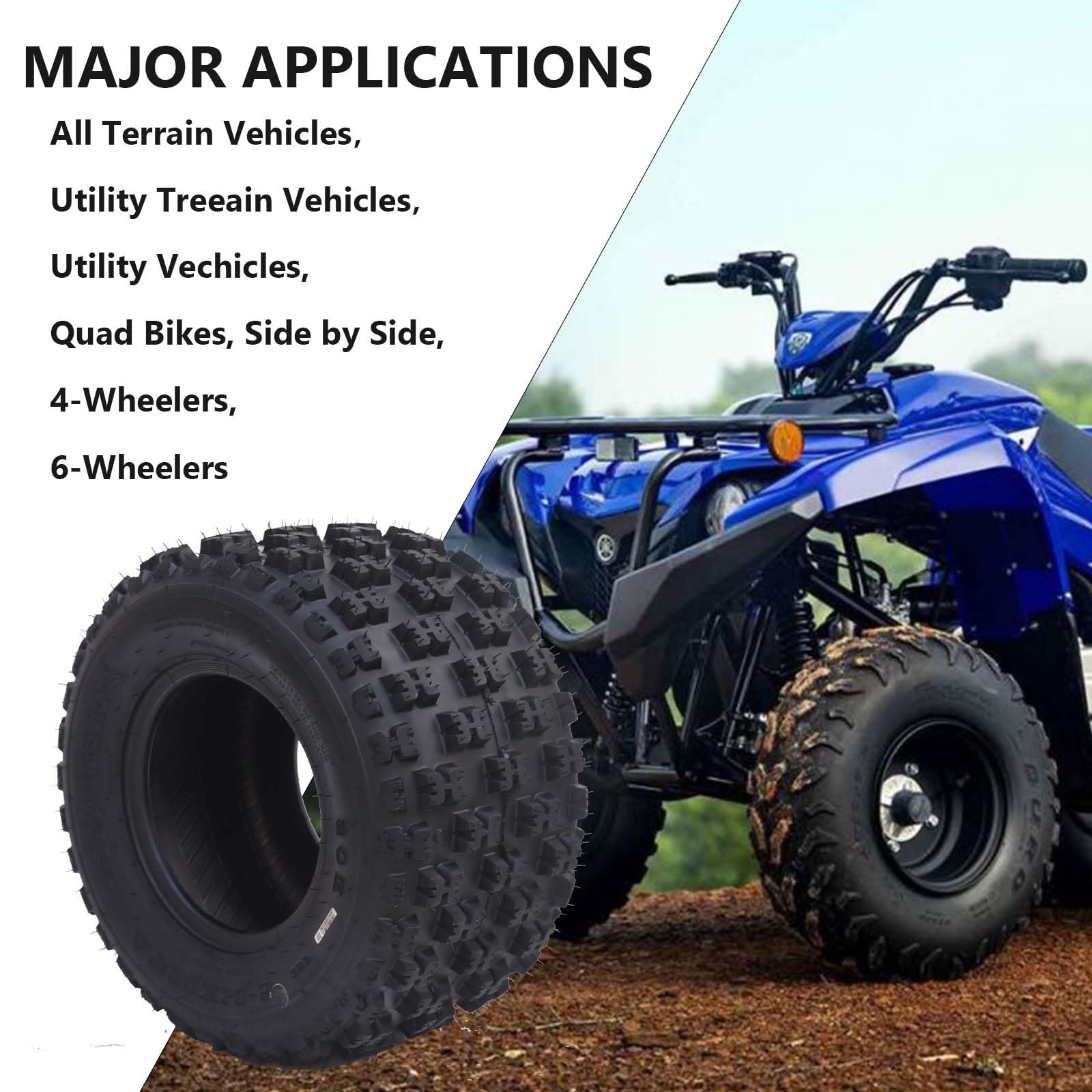 Garvee AT22x10-10-6PR TL EOS Tire - All Terrain 22x10x10 Tires, Rim 10x8, OD 22in, SW 10in, Max Load 355lbs each Tire, LCI/SI 44F