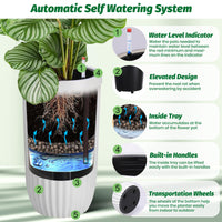 Garvee 31" Tall White Planter with Water Level Monitor, Self-Watering System & Wheels - Medium Flower Pot for Living Room, Office, Patio & Garden