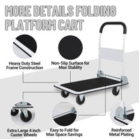 Garvee Platform Truck Cart 330 LBS Load Capacity, Foldable Steel Hand Push Dolly with 4" Rubber Wheels, Heavy Duty Flatbed Hand Cart 29" x 19" for Loading and Moving, Home Office Warehouse