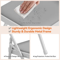 Garvee 4 Pack Folding Chairs, Portable Metal Frame Padded Folding Chair, Foldable Chairs with PU Leather Cushion and Back for Guests Kitchen Office Events Wedding Party, Grey