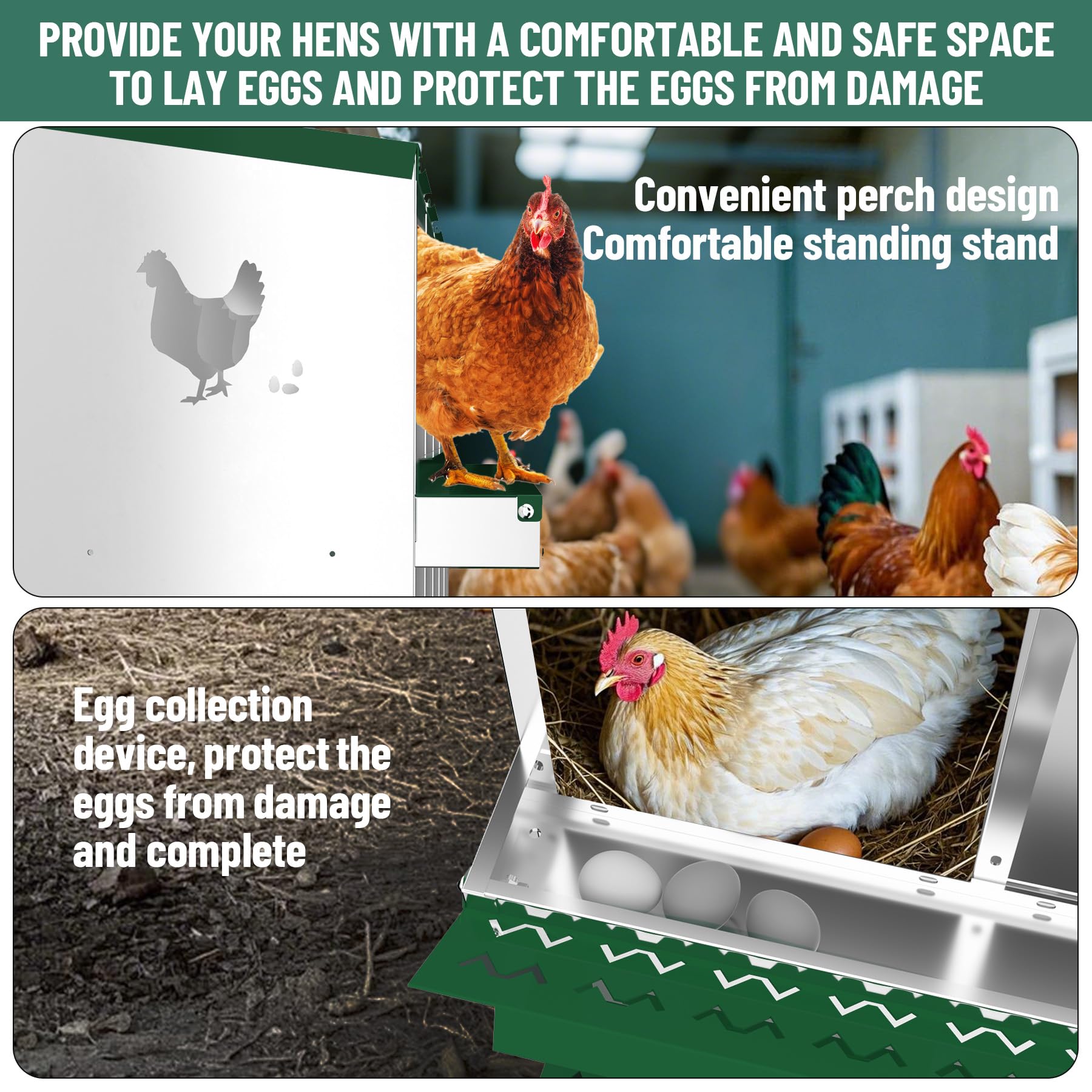 Garvee 6 Compartments Metal Chicken Nesting Boxes, Nesting Boxes with Metal Legs, Chicken Laying Box with Roll Out Egg Collection with Vented Holes