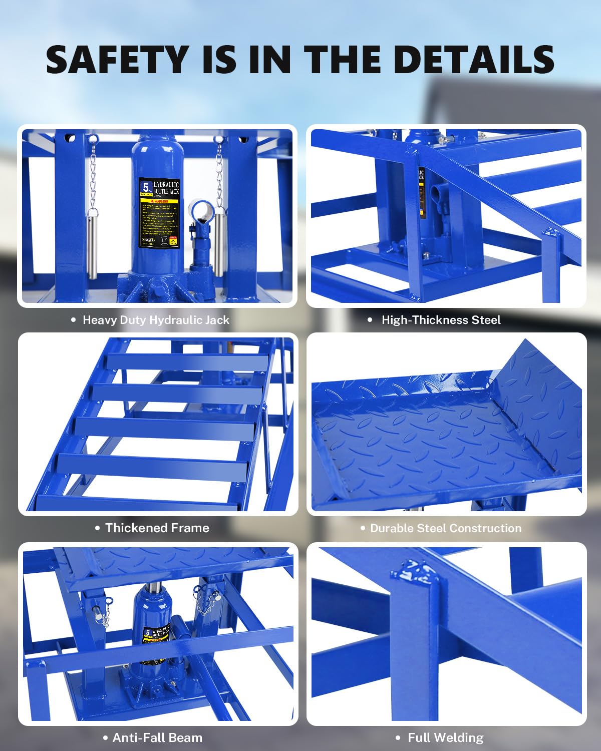 Garvee Hydraulic Car Ramps - 5T/11,000 lbs Heavy-Duty Steel, Adjustable Height 9.3"-14", Low-Profile, Anti-Slip Design for Garage Repair, 2 Pack, Blue