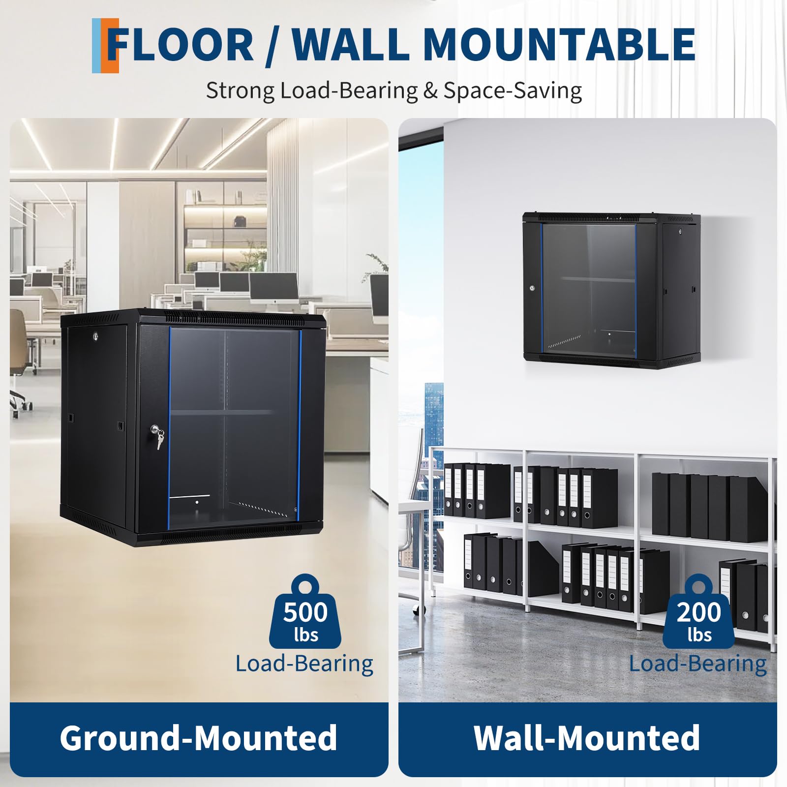 Garvee 12U Wall Mount Network Cabinet - 23.6" Deep Server Rack Enclosure with Locking Glass Door & Removable Side Panels, IT/AV Equipment Rack for Secure Data and Audio-Visual Installations