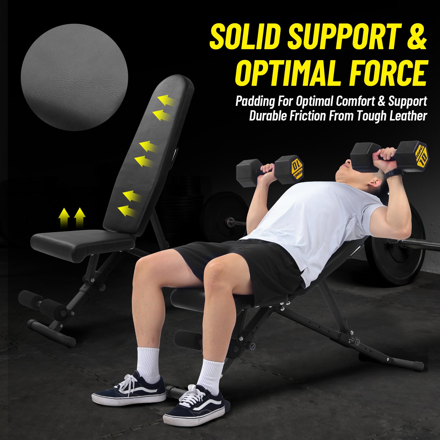 Garvee Adjustable Weight Bench, 800 Lbs Capacity, 8 Backrest & 3 Seat Positions, Adjustable Bench for Full Body Workout, Space-Saving Foldability, for Indoor Workout, Home Gym (Black)