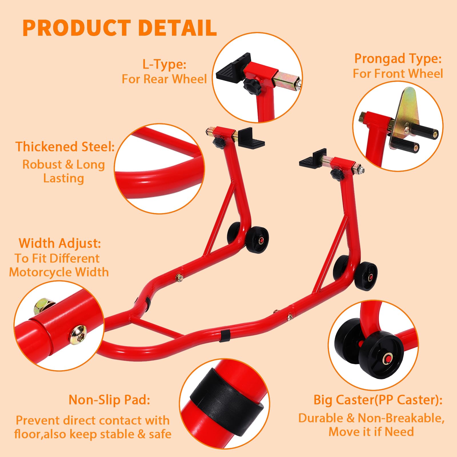 Garvee Heavy Duty Motorcycle Stand Lift 900 lbs Capacity Adjustable Steel Frame Front & Rear Combo Universal Fit for Repairs Maintenance Storage