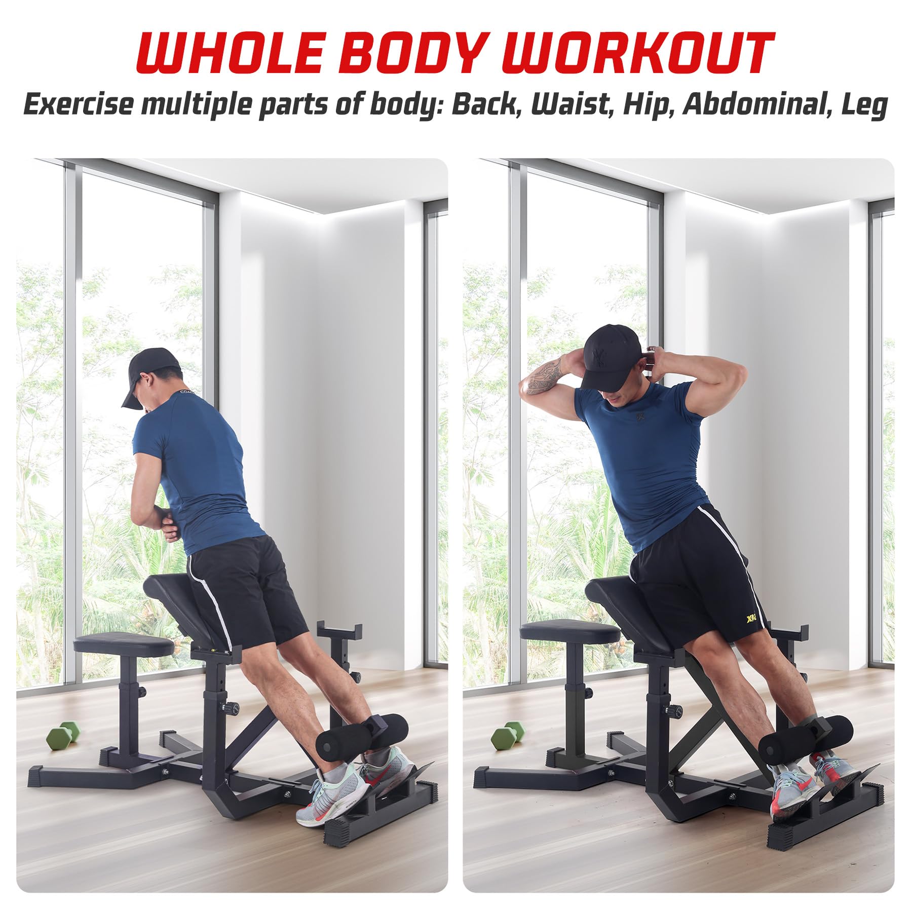 Garvee 2-In-1 Roman Chair & Preacher Curl Bench Multi-Function Heavy-Duty Hyperextension Bench for Home With Adjustable Height for Arms, Ab, Back, Glute & Leg Extension Exercise Equipment, Black