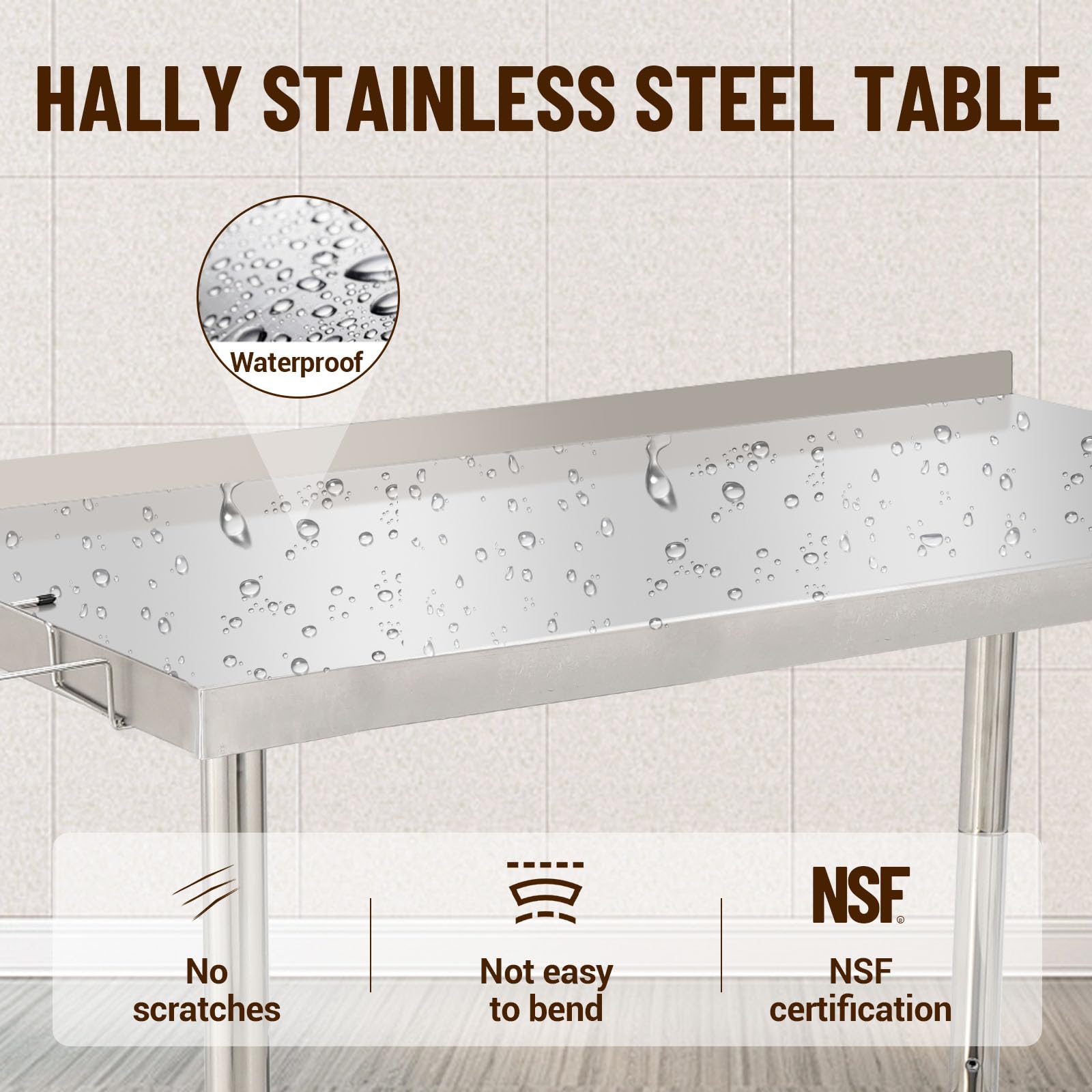 GARVEE 48"L x 24"W x 35"H Stainless Steel Work Table - Heavy-Duty Prep Table with Undershelf, Backsplash, Wheels, and Garbage Rack for Kitchen and Commercial Use