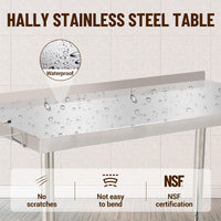 GARVEE 48"L x 24"W x 35"H Stainless Steel Work Table - Heavy-Duty Prep Table with Undershelf, Backsplash, Wheels, and Garbage Rack for Kitchen and Commercial Use