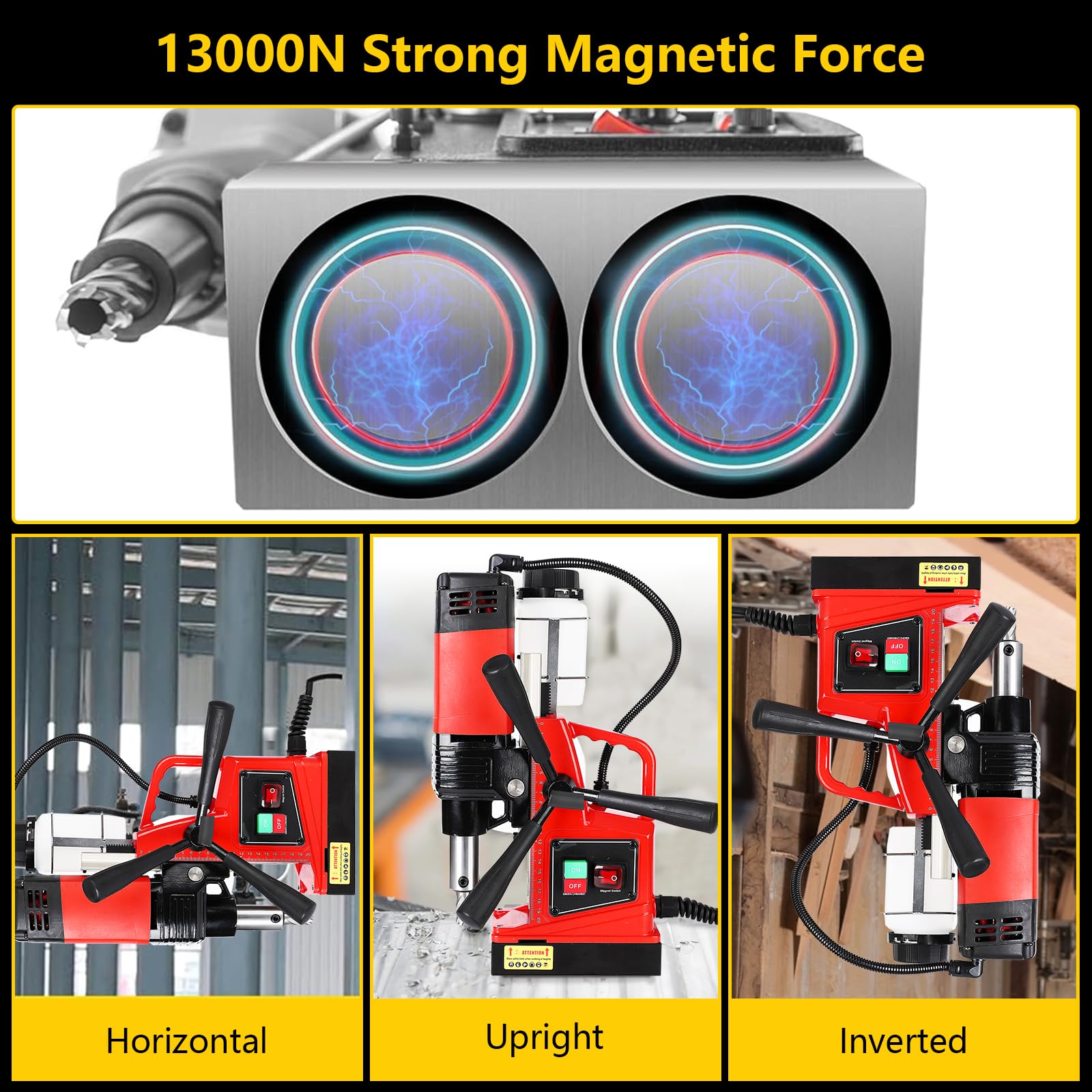 Garvee Magnetic Drill Press - 1300W 810RPM Portable Mag Drill, Magnetic Core Drilling Machine for Metal Working, Industrial Home Improvement