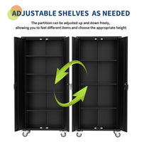 Garvee 72" Locking Rolling Cabinet with Pegboard Doors, 4 Adjustable Shelves, Heavy-Duty Cold-Rolled Steel, Lockable Wheels, Scratch-Resistant, Garage Workshop Storage, Black
