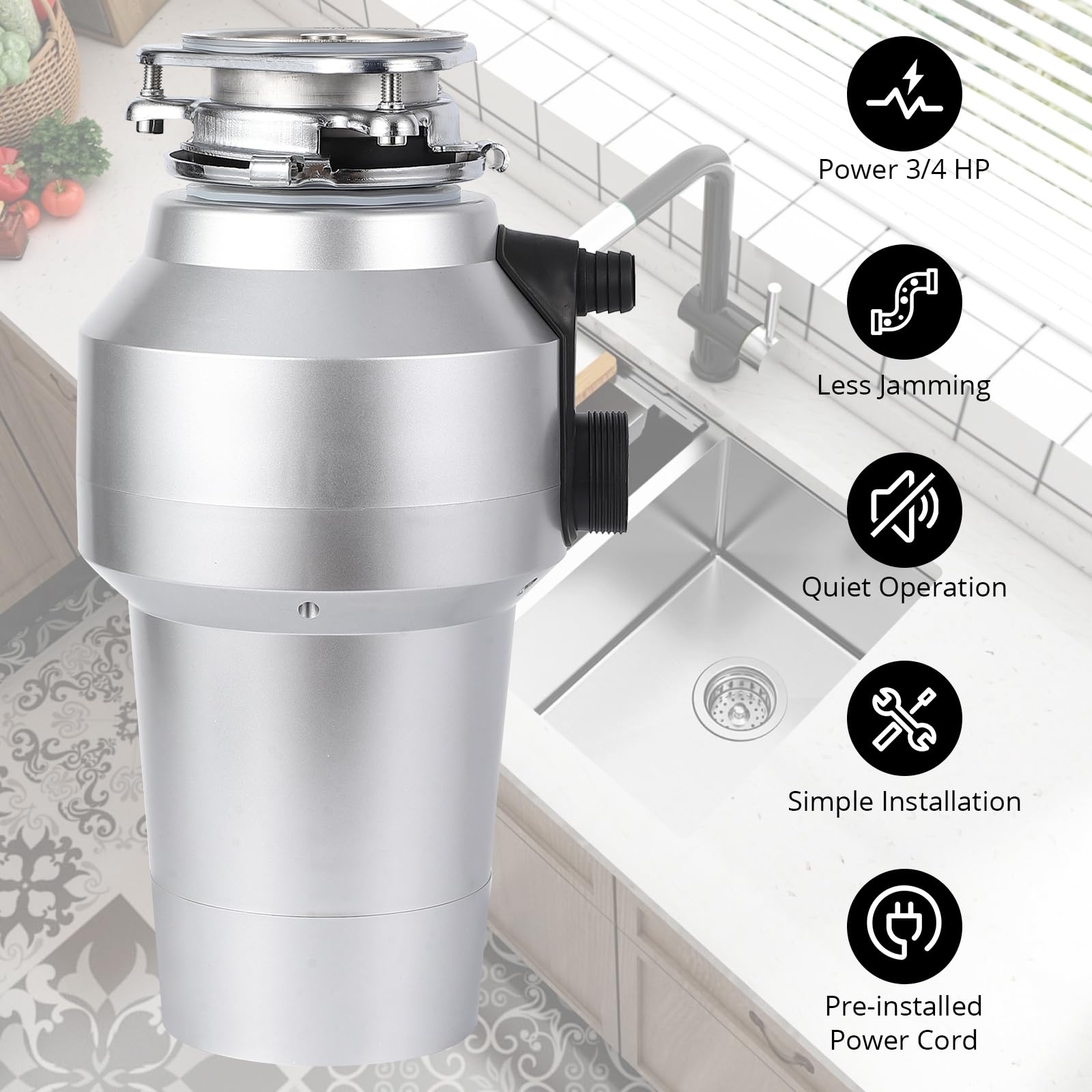 Garvee 3/4HP Garbage Disposal, Sink Garbage Disposal With Air Switch, Continuous Feed Food Waste Disposer Cleaner With 14 In Power Cord, 560W 4200r/Min,Rose Gold