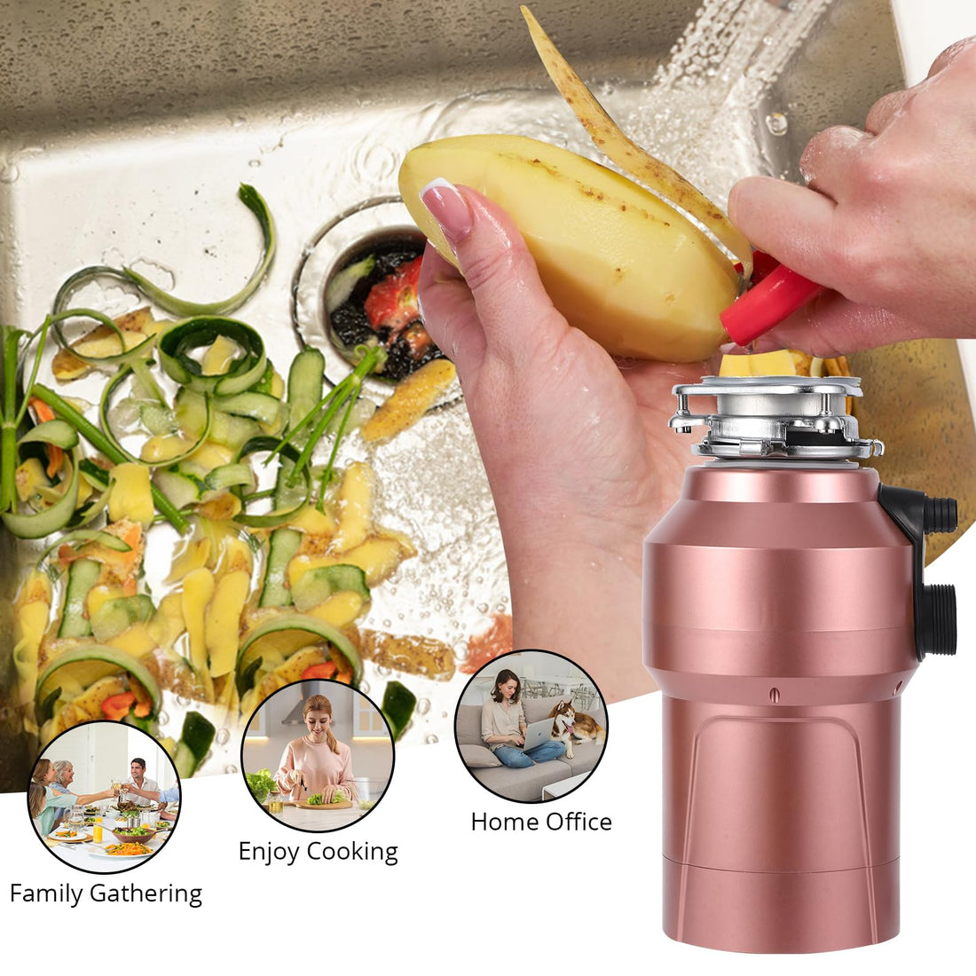 Garvee Garbage Disposal, 0.75HP 3/4H Sink Garbage Disposal With wireless Switch, 560W 4200r/Min Continuous Feed Food Waste Disposer Cleaner With 14 In Power Cord