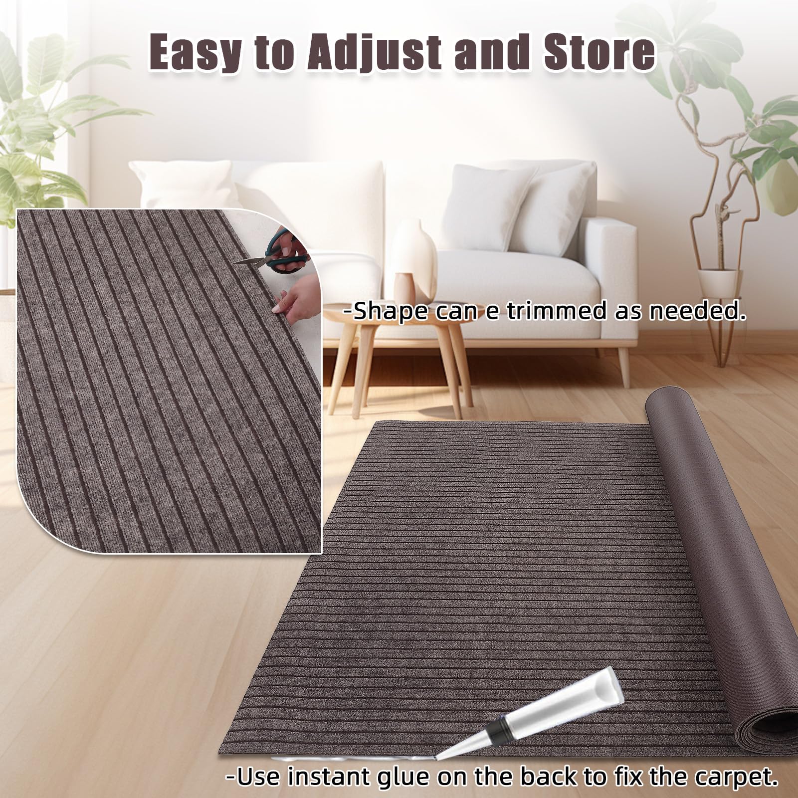 Garvee 6FT x 23FT Stripe Brown Marine Carpet, Waterproof Indoor/Outdoor Rug with TPR Non-Slip Backing for Boat, Patio Deck, Camping, and Outdoor Use