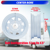 Garvee Set of 4 ST205/75D14 Trailer Tires with 14'' Rims, 5 Lug 4.5'', Load Range C, 6PR, White, Durable All-Season