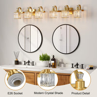 Garvee Bathroom Vanity Light Fixtures Modern Crystal Vanity Light Fixtures Over Mirror，3 Light Modern Crystal Wall Lighting with Square Shade（Gold