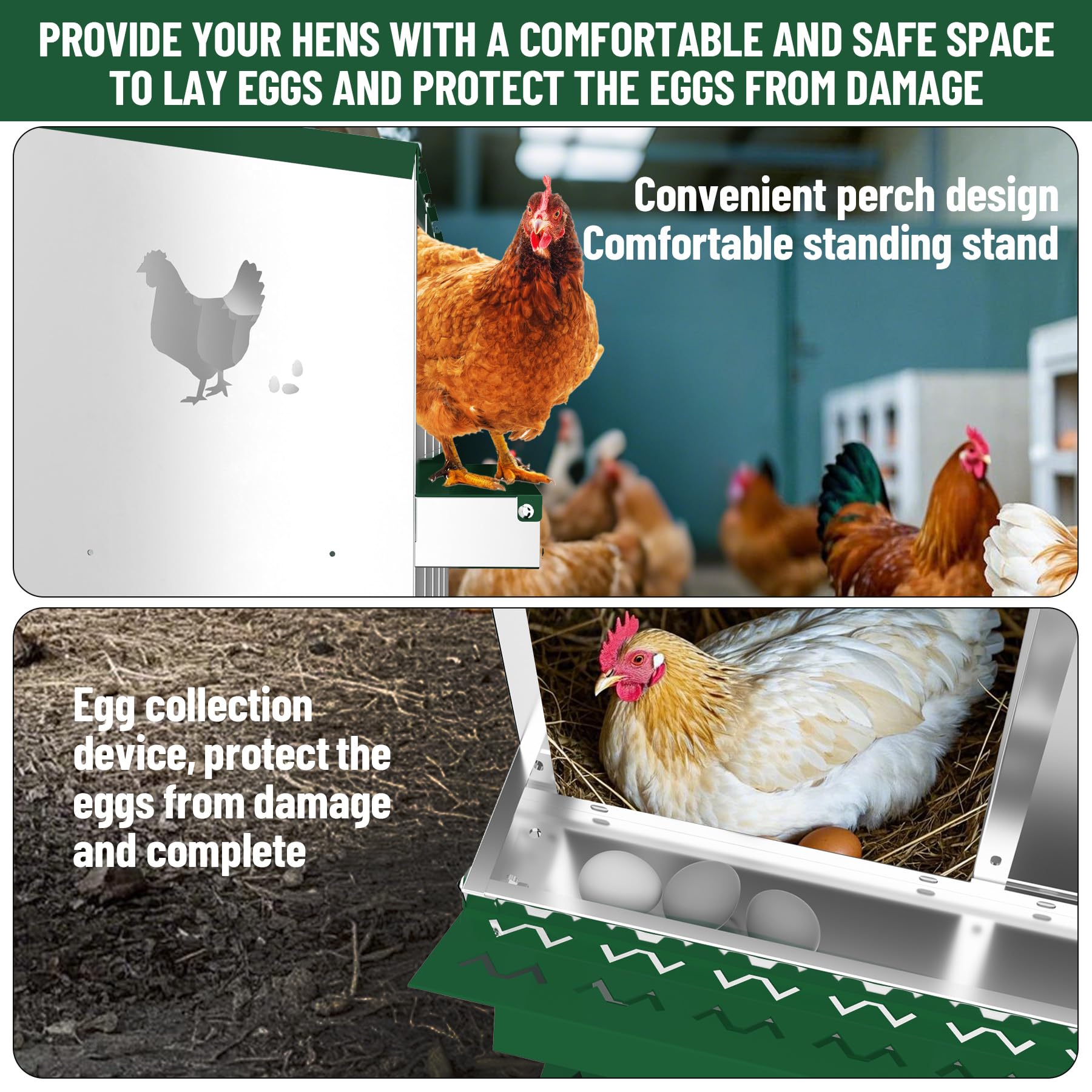 Garvee 8 Compartments Metal Chicken Nesting Boxes, Nesting Boxes, Chicken Laying Box with Roll Out Egg Collection with Vented Holes