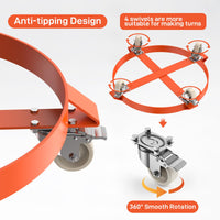 Garvee Two-Piece 55 Gallon Drum Dolly, Heavy Duty Barrel Dolly with 4 Caster Wheels, 1000 LBS Capacity Trash Can Dolly Non-tipping Hand, Orange Steel Frame Dolly
