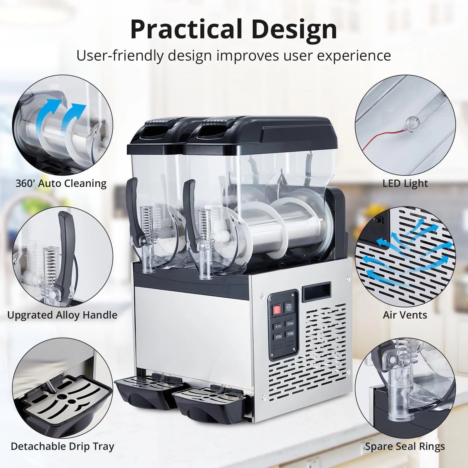 Garvee 24L Commercial Slushy Machine, 700 Watts, Self-Cleaning, Stainless Steel for Margaritas, Snow Melts, Cocktails, Homes, Coffee Shops, Restaurants