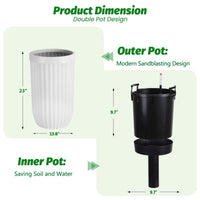 Garvee 23 Inch Tall Planters Set of 2, Self Watering Pots with a Water Level Monitor and Hidden Wheels, Ideal for Living Room, Bedroom, Office, Patio, Porch, Garden, Commercial Places, White