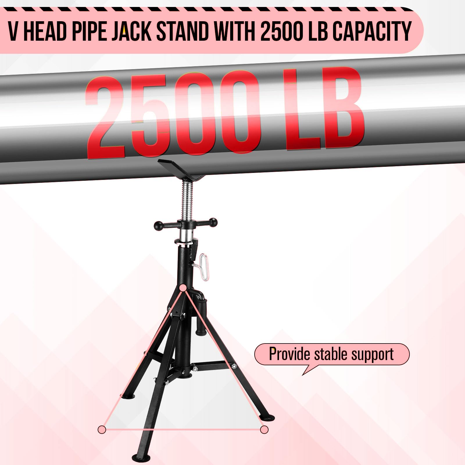 Garvee V-Head Pipe Jack Stand 2500 Lbs Load Capacity Adjustable 28-52" Height Heavy-Duty Steel Folding Legs Portable for Welding Automotive HVAC