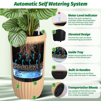 Garvee 31" Tall Gold Planter with Water Level Monitor, Self-Watering System & Wheels - Medium Flower Pot for Living Room, Office, Patio & Garden