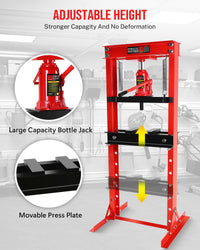 Garvee Hydraulic Press 20 Ton H-Frame Adjustable Shop Press With Stamping Plates For Garage Floor, Black, Heavy Duty