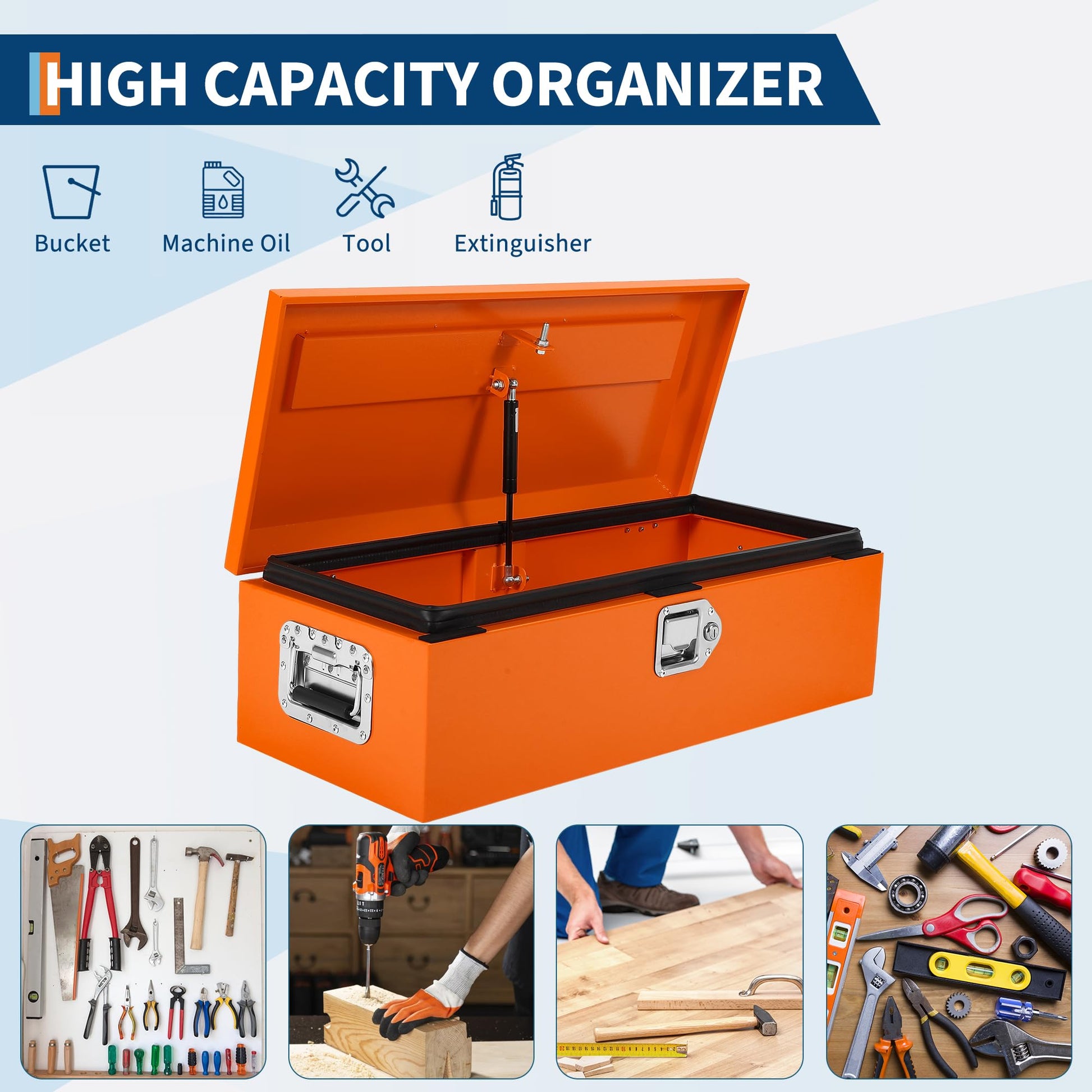 Garvee Black Steel Truck Bed Tool Box, Diamond Plate, Side Handle, Lock Keys, Compact Storage for Pickup, Truck, RV, Trailer