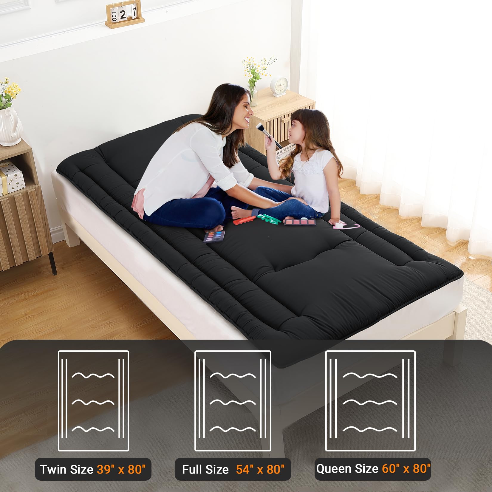Garvee Futon Mattress Twin Size, Japanese Floor Mattress Foldable Sleeping Mattress, Roll Up Floor Bed Mattress for Easy Storage, Tatami Mat Japanese Floor Bed for Dorm Camping, Black