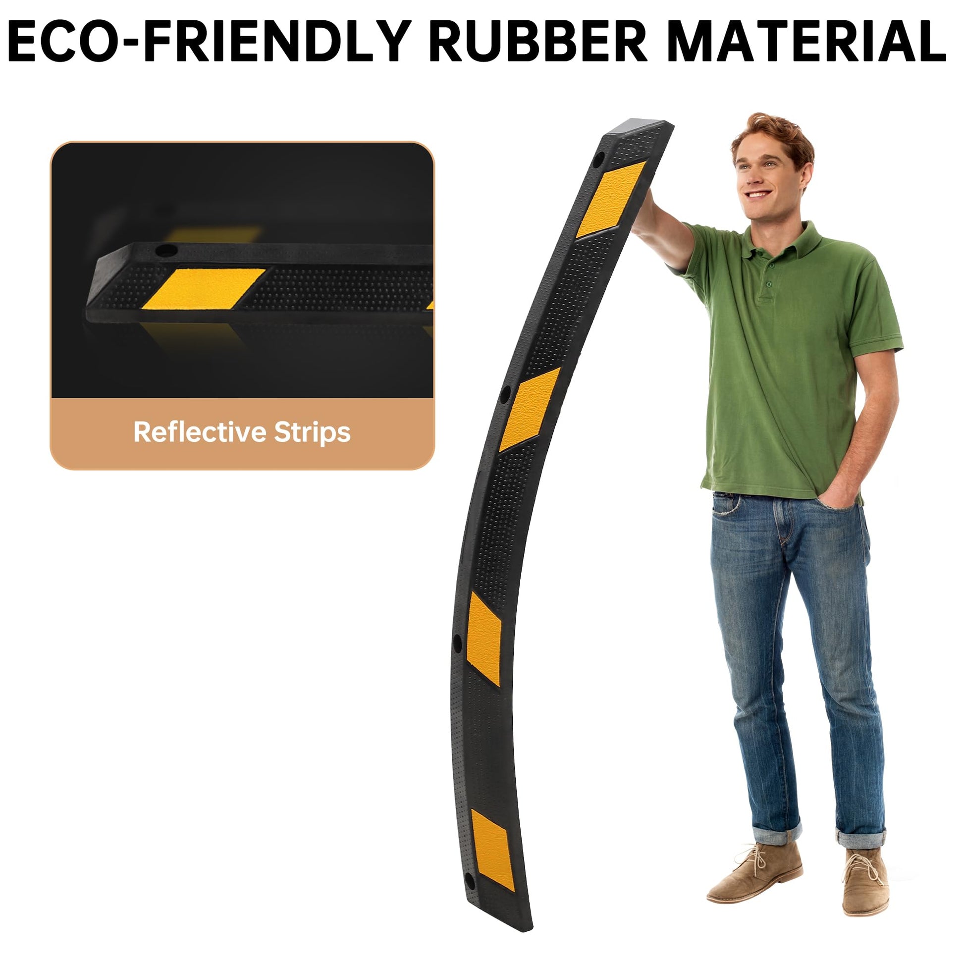 Garvee 72" Rubber Parking Curb Heavy Duty Wheel Stopper with Yellow Reflective Stripes for Garage Driveway Parking Lot 72" x 6" x 4"