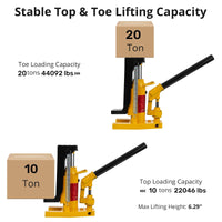Garvee Toe Jack - 10 Ton Toe Lift, 20 Ton Top Lift, Hydraulic Jack with Manual Pump, Air Hydraulic for Machinery, Industry, Yellow