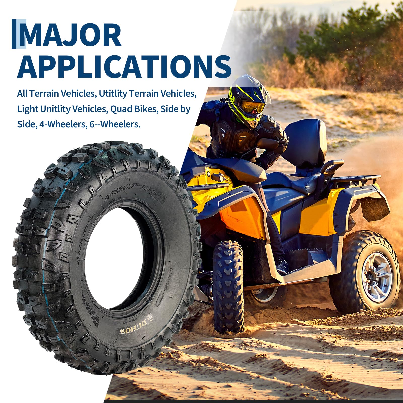 Garvee 23X7-10 ATV UTV Knobby Tires, Front 23X7x10 Sport Race 4 Ply Tubeless, Off-Road Mud Trails, 23 Inch Diameter, Black