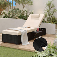 Garvee 2-Piece Outdoor Chaise Lounge Set PE Rattan Recliners with Adjustable Backrest, Side Table & Plush Earth Gray Cushions, All-Weather Steel Frame