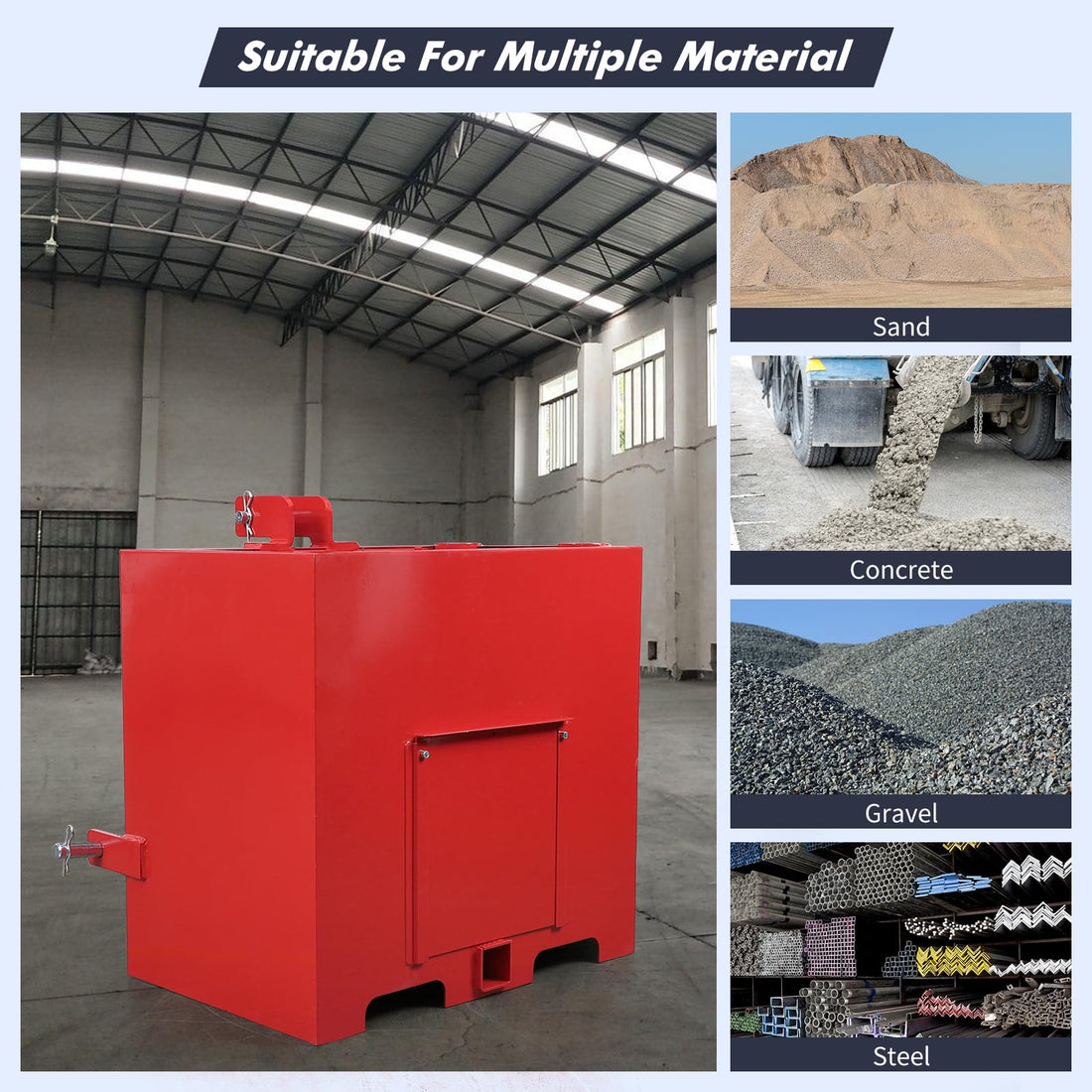 Garvee Ballast Box 3 Point Category 1 Tractor, 800lbs Capacity Tractor Ballast with 2" Hitch Receiver, Fits Category 1 Tractor Attachment, Black