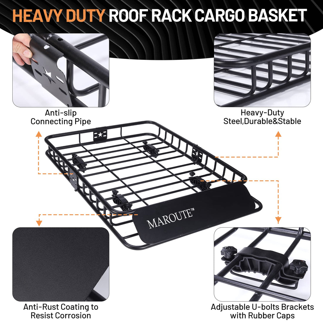 Garvee Roof Rack Carrier Basket Universal 51" X 36" X 5" Rooftop Cargo Carrier Basket Car Luggage Holder Universal for SUV Cars- 200 lb. Capacity (ROOF Basket)
