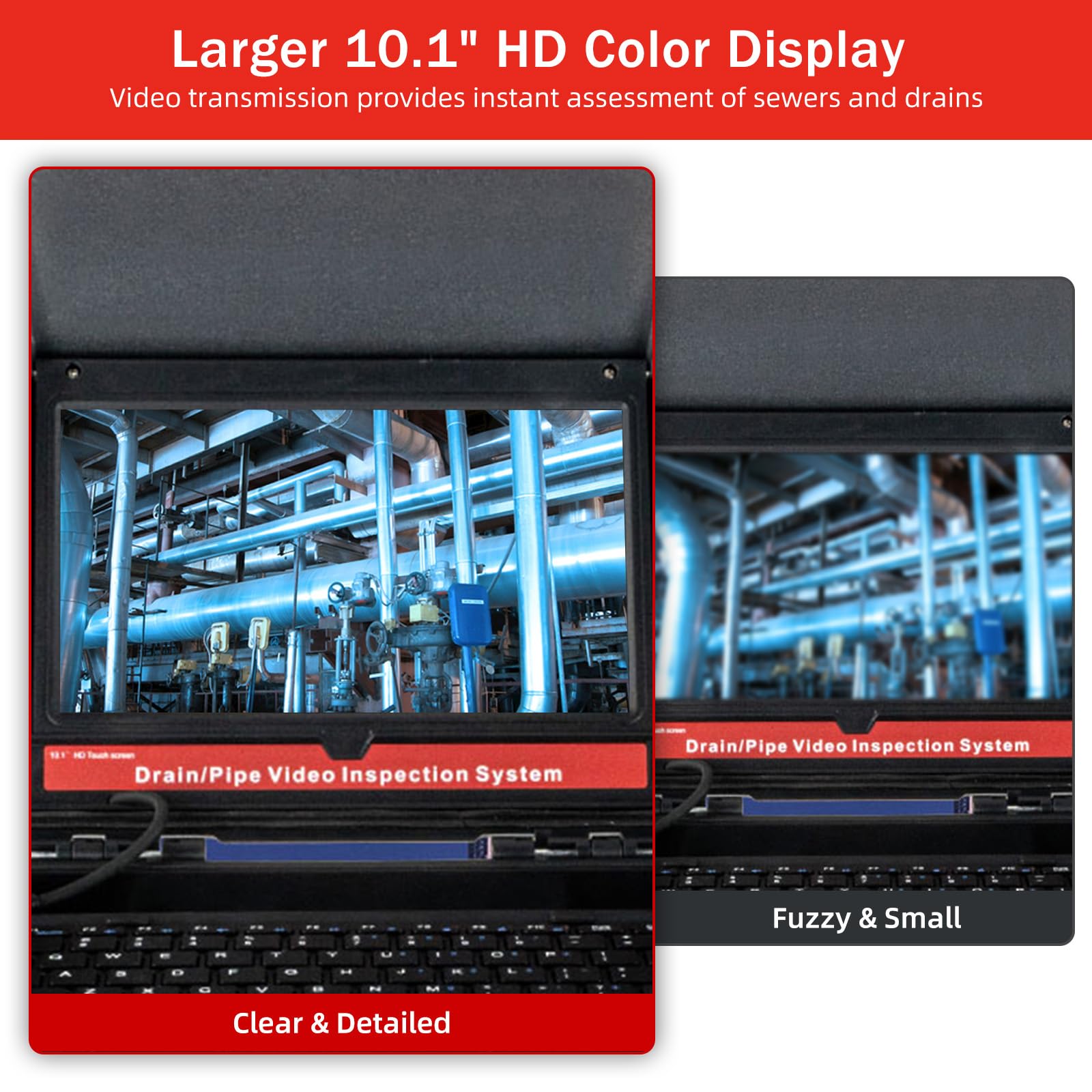 Garvee Sewer Camera 100ft Pipeline Inspection with DVR, Self-Leveling, IP68 Waterproof Aluminum, 12 LED Lights, 10.1" HD Display for Drains & Sewers