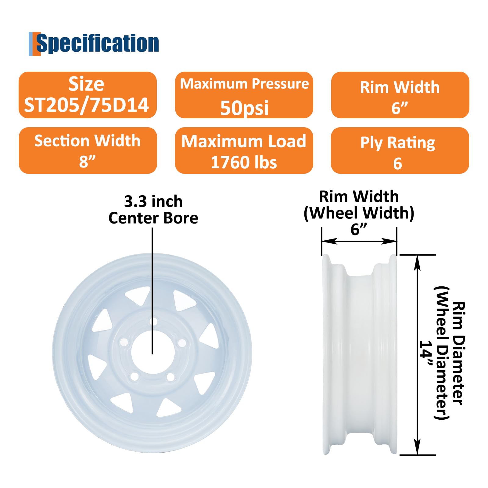 Garvee ST205/75D14 Trailer Tire and Wheel Assembly, Heavy-Duty Load Range C 6PR, 5 Lug White Modular Wheel, 14 Inch Tires for Utility and Boat Trailers, Set of 2