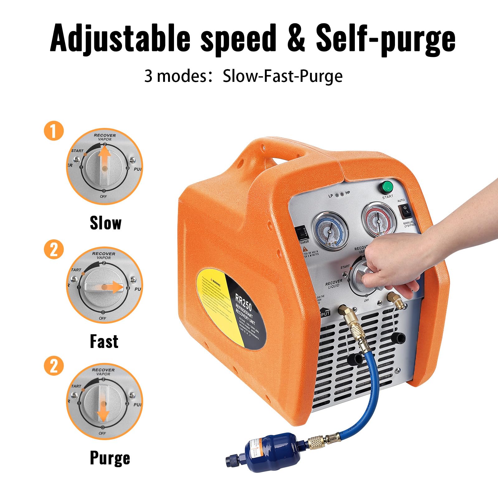 Garvee 120V Ac 60Hz 3/4 Horsepower Single Cylinder Portable Refrigerant Recovery Machine, Orange