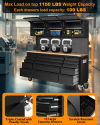 Garvee 15-Drawer Large Rolling Tool Chest, 72" x 20" Mobile Tool Storage Cabinet with 3 Up Top Cabinet & Pegboard, Wheels, Garage Tool Box Organizer with Anti-Slip Liner for Warehouse, Repair Shop